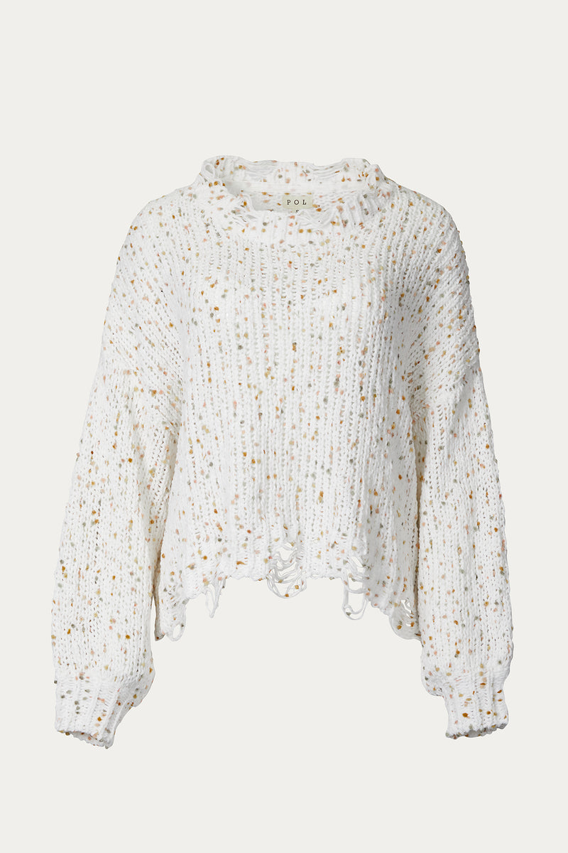 Distressed fashion confetti sweater